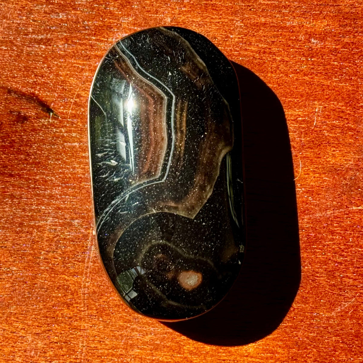 Black Currant - 2.4” Black Agate Palm Stone