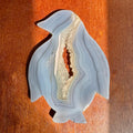 Penguin Rift - 5” Blue Chalcedony; carved with Druzy in center
